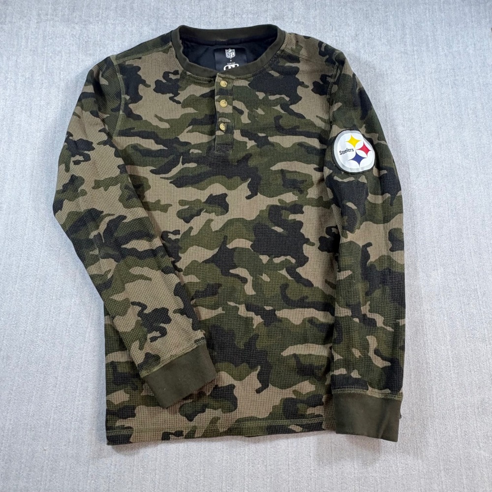 NFL Darius Rucker Henley Mens S Green Camo Pittsburgh Steelers Waffle Knit Shirt
